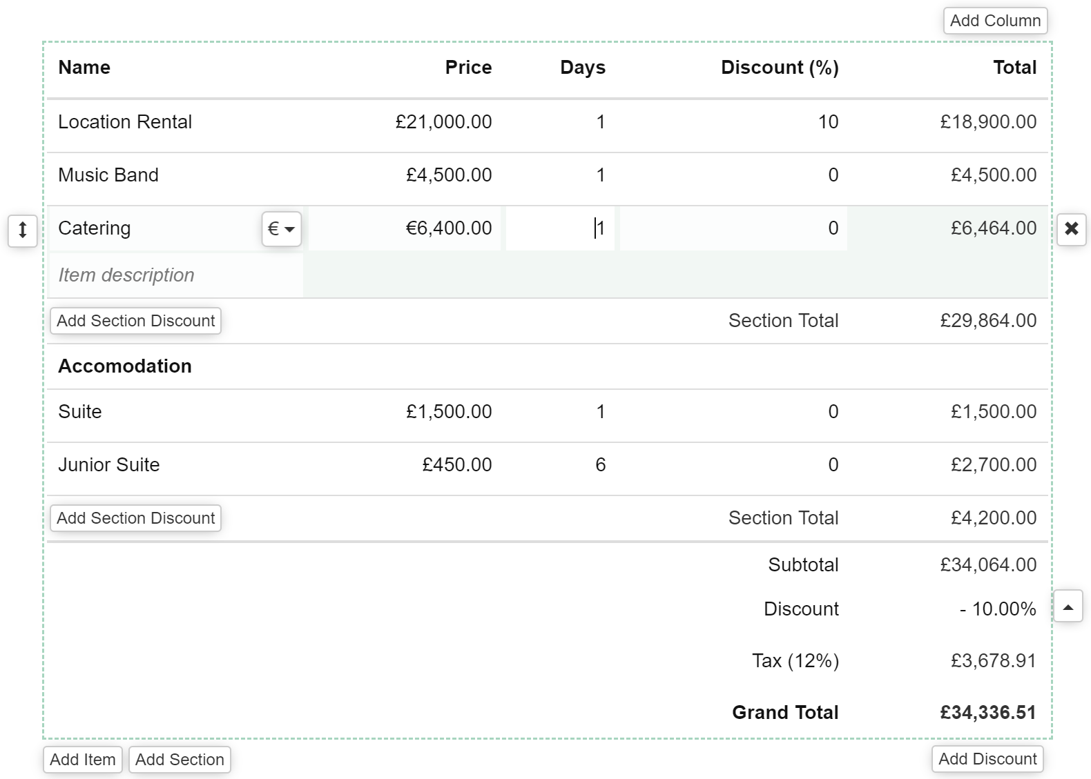 wedding packages, created from one of the Ivently templates